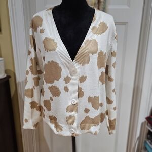 LATE NIGHT Brand - Women's Cow Print Cardigan, SIZE S